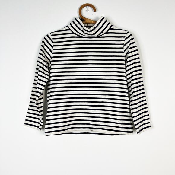 J. Crew navy blue & white striped mock turtleneck top 3/4 sleeve Size XXS - Picture 1 of 4